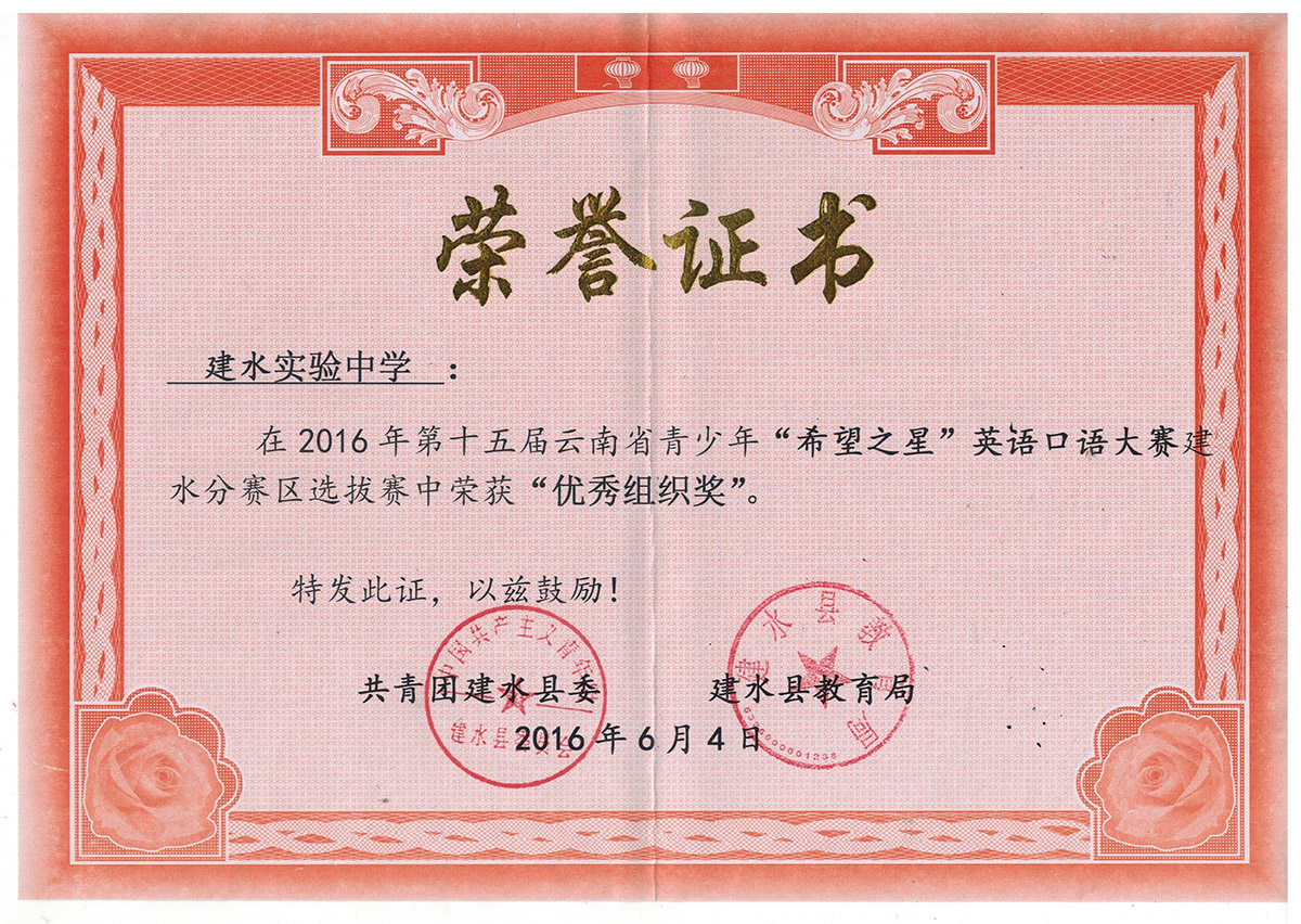 2016年希望之星优秀组织奖